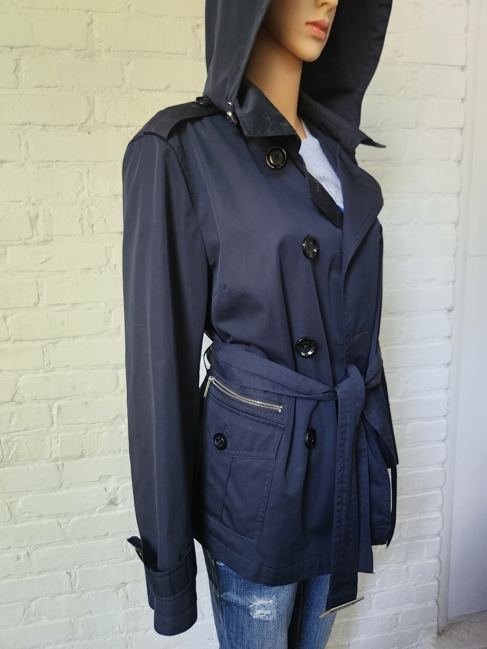 Michael Kors Black Hooded Utility Jacket with Belt